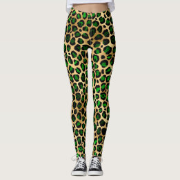 Green and Gold Leopard  Leggings