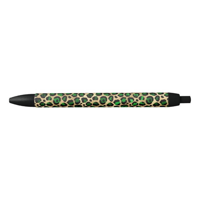 Green and Gold Leopard Print  Black Ink Pen (Front)