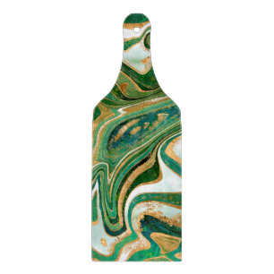Green and gold liquid marble abstract cutting board