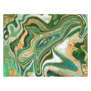 Green and gold liquid marble abstract tablecloth