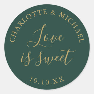 Green And Gold Love Is Sweet Wedding Favor Classic Round Sticker