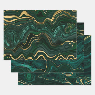 Green and Gold Malachite Gemstone Wrapping Paper Sheet