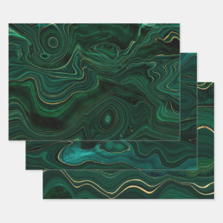 Green and Gold Malachite Gemstone Wrapping Paper Sheet