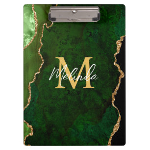 Green and Gold Marble Agate Clipboard