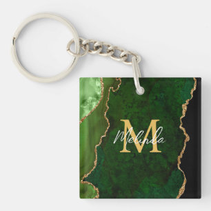 Green and Gold Marble Agate Keychain