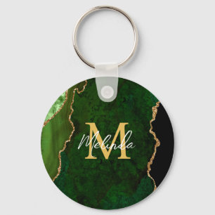 Green and Gold Marble Agate Keychain