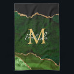 Green and Gold Marble Agate Kitchen Towel<br><div class="desc">This kitchen towel features an elegant and glamourous agate marble background with geode gemstone detailing and faux gold glitter accents. The monogram combines handwritten script and modern sans serif fonts for a classy and sophisticated look. This will make the ideal gift as it can be customized with a name and...</div>