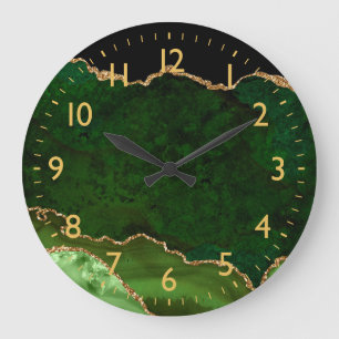 Green and Gold Marble Agate Large Clock