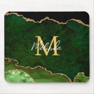Green and Gold Marble Agate Mouse Pad