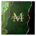 Green and Gold Marble Agate Tile<br><div class="desc">This tile features an elegant and glamourous agate marble background with geode gemstone detailing and faux gold glitter accents. The monogram combines handwritten script and modern sans serif fonts for a classy and sophisticated look. This will make the ideal gift as it can be customized with a name and initial....</div>