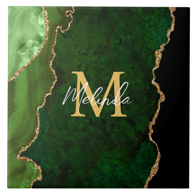 Green and Gold Marble Agate Tile (Front)
