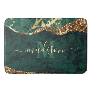 Green and Gold Marble Bath Mat