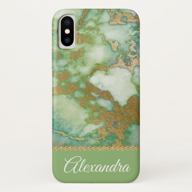 Green and Gold Marble Elegant Girly Case-Mate iPhone Case (Back)
