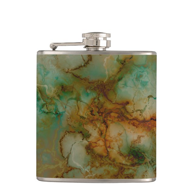 Green and Gold Marble Hip Flask (Front)