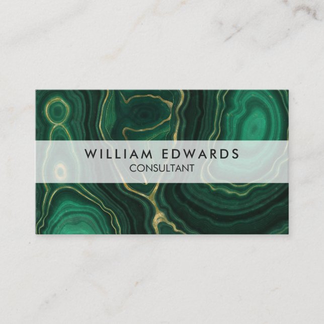 Green and Gold Marble Malachite Stone Business Card (Front)