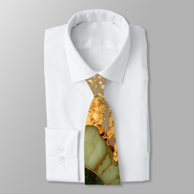 Green And Gold Marble Pattern Tie (Tied)