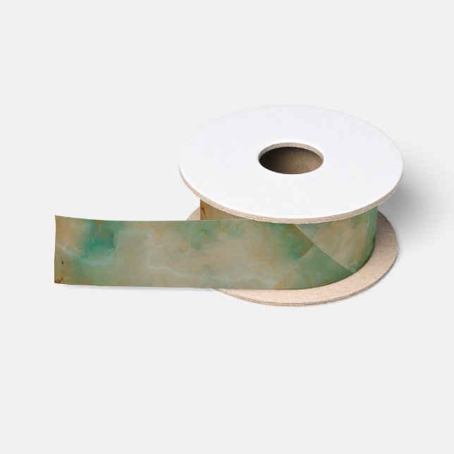 Green and Gold Marble Satin Ribbon (Spool)