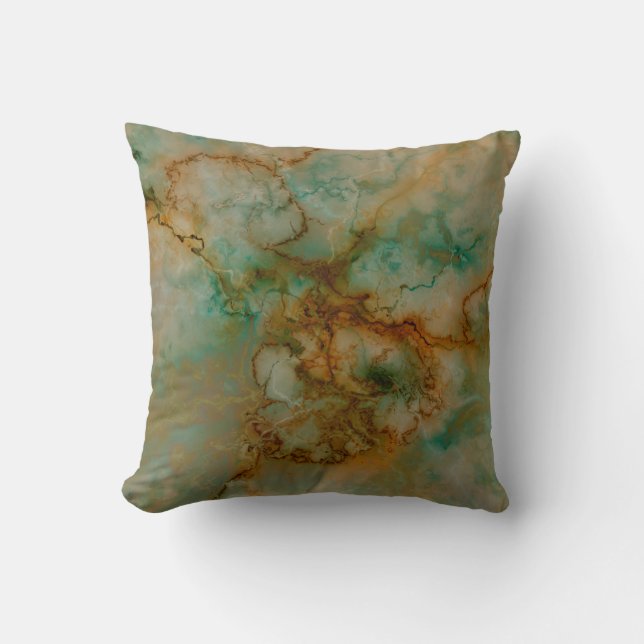 Green and Gold Marble Throw Pillow (Front)