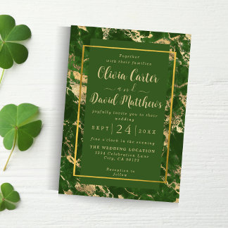 Green And Gold Marble Wedding Invitation