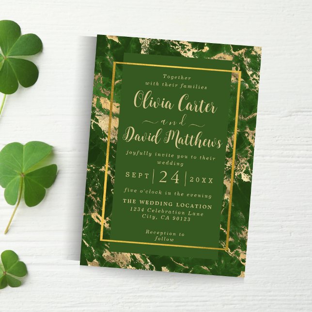 Green And Gold Marble Wedding Invitation (Creator Uploaded)