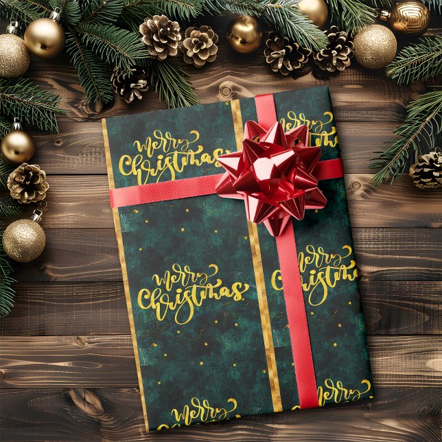 Green and Gold Merry Christmas Elegant Script Wrapping Paper (Creator Uploaded)