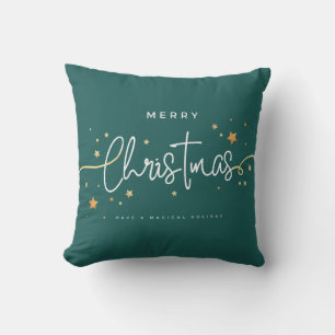 Green and Gold Merry Christmas Seasonal Winter Throw Pillow