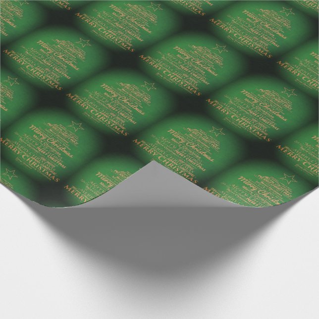Green and gold merry christmas tree wrapping paper (Corner)