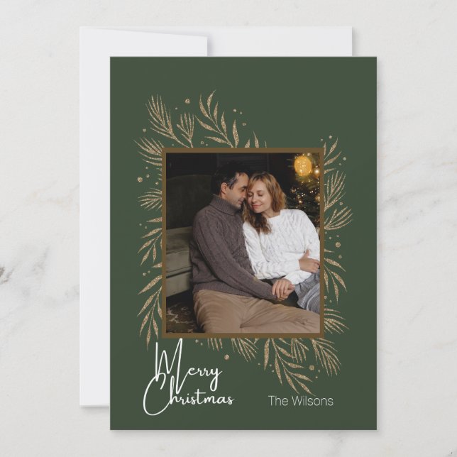 Green and Gold Minimalist Christmas Card (Front)