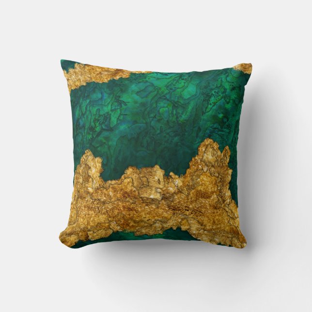 Green and Gold Mixed media abstract Throw Pillow (Front)