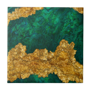 Green and Gold Mixed media abstract Tile