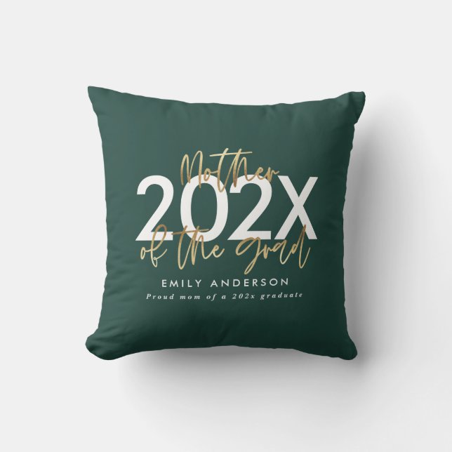 green and gold modern script photo graduation throw pillow (Front)