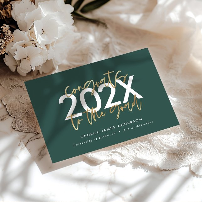 green and gold modern script stylish graduation invitation (Creator Uploaded)