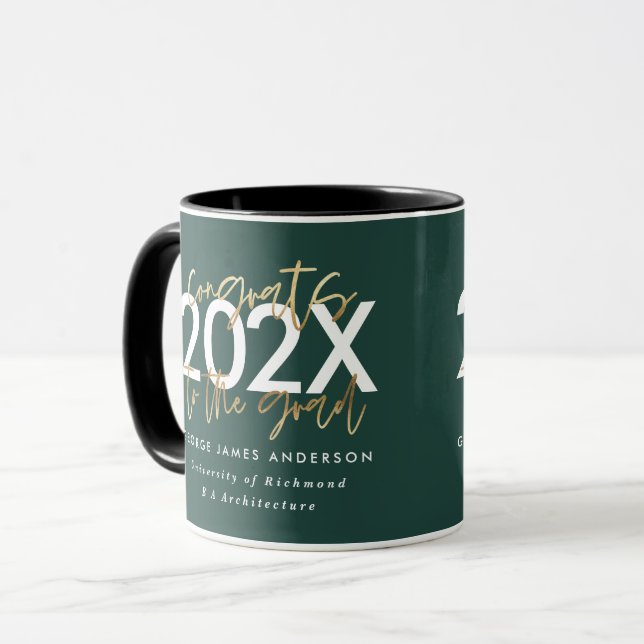 green and gold modern script stylish graduation mug (Front Left)
