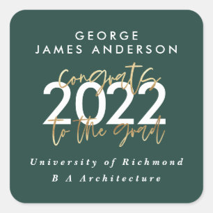 green and gold modern script stylish graduation square sticker