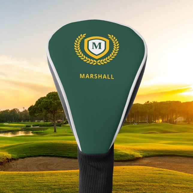 Green and Gold Monogram Logo Crest Golf Head Cover (Creator Uploaded)