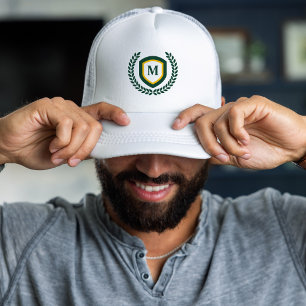 Green and Gold Monogram Logo Crest Trucker Hat