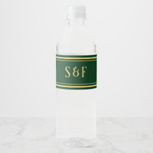 Green and Gold Monogram Water Bottle Label