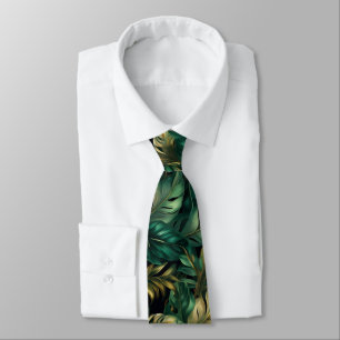 Green and Gold Monstera Leaves Neck Tie