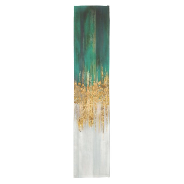 Green and gold motion abstract short table runner (Front)