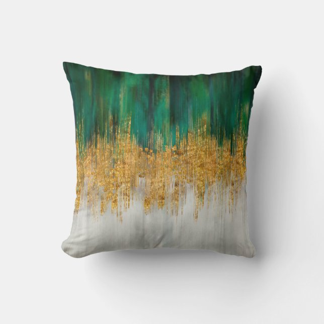Green and gold motion abstract throw pillow (Front)