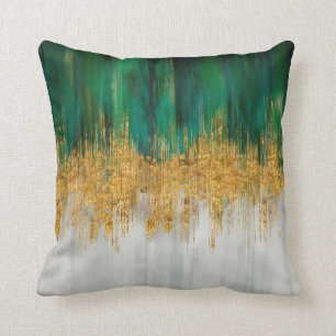 Green and gold motion abstract throw pillow