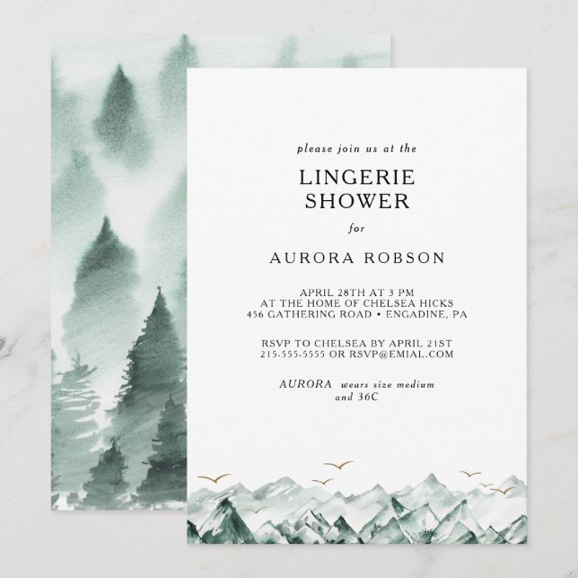 Green and Gold Mountain Lingerie Shower Invitation (Front/Back)