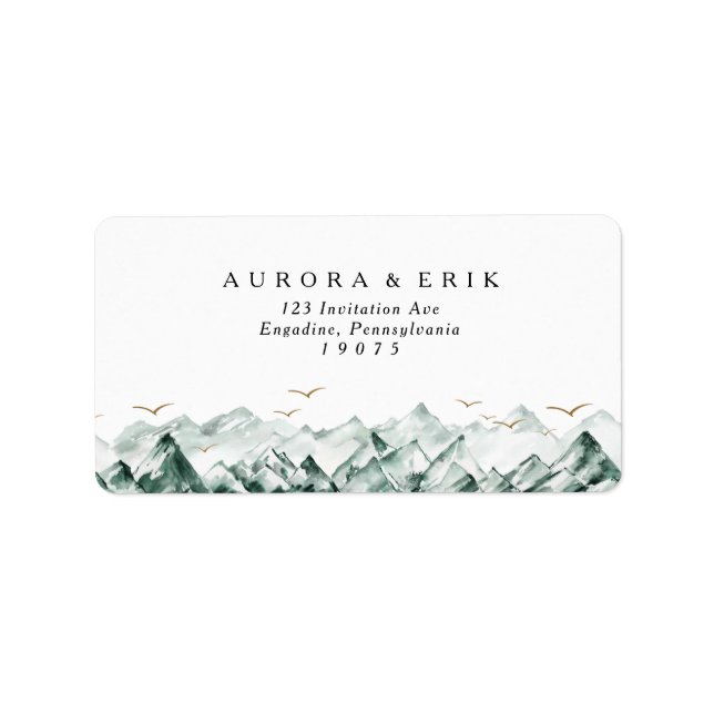 Green and Gold Mountain Wedding RSVP Address Label (Front)