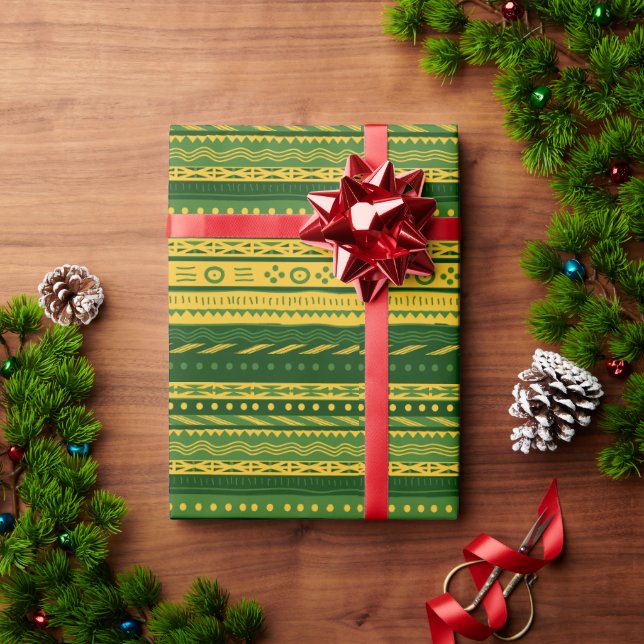 Green And Gold Mud Cloth Pattern Wrapping Paper (Holiday Gift)