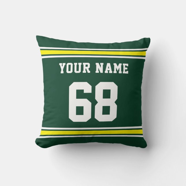 Green and Gold Name, Number Custom Sports Pillows (Front)