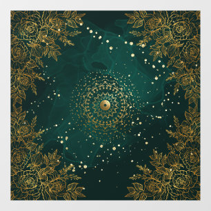 Green and Gold Ornate flourish floral Window Cling