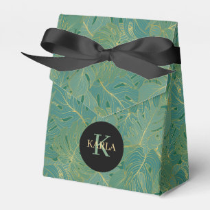 Green and gold palm leaves pattern favor box