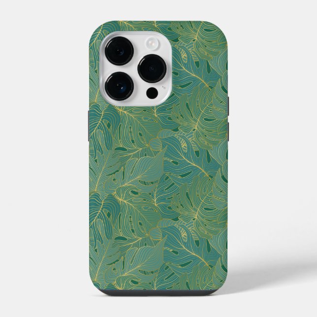 Green and gold palm leaves pattern iPhone case (Back)