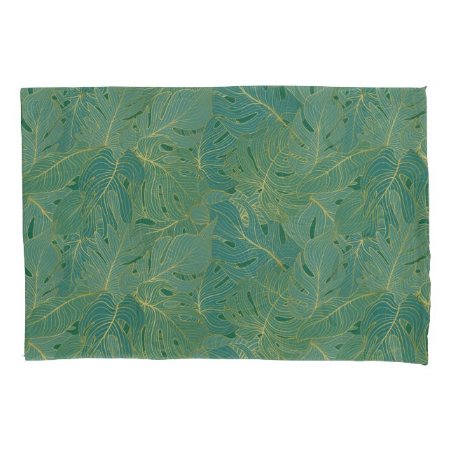 Green and gold palm leaves pattern pillowcase (Front-Left)