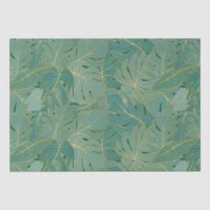Green and gold palm leaves pattern tissue paper